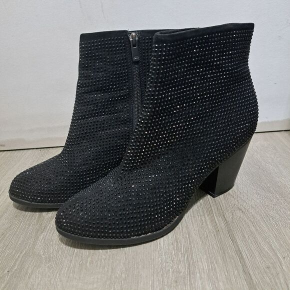 Juicy Couture Shimmer Rhinestones Whimsygoth Chunky Heel Ankle Boots Size 8.5 - Picture 15 of 15